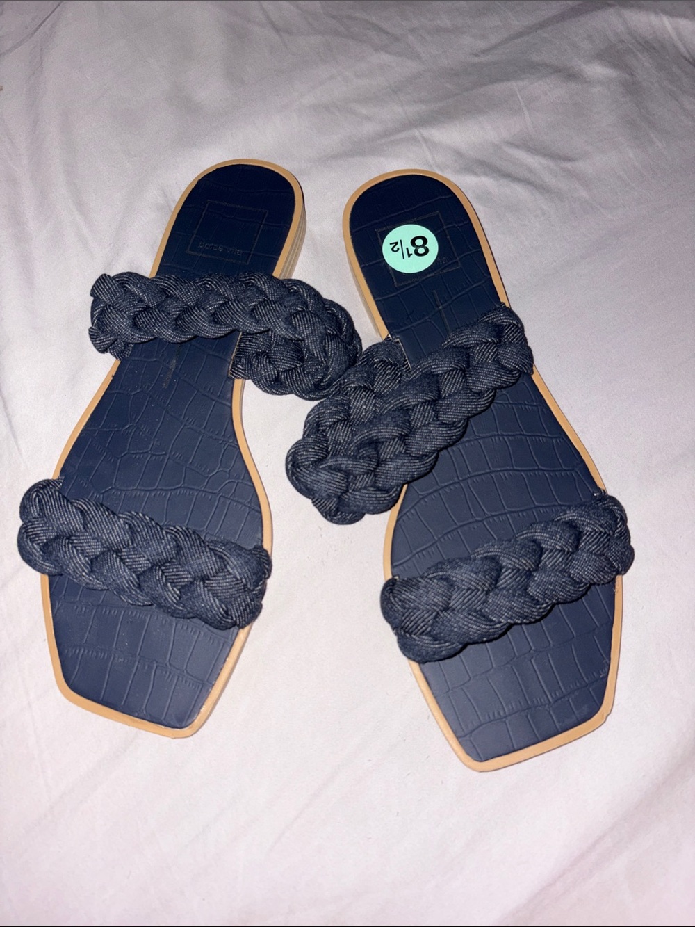 Dolce Vita Braided Double-Strap Slide Sandals - Navy with Tan Trim
